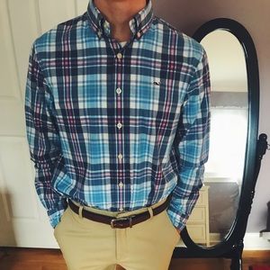 Youth button down plaid Vinyard Vines dress shirt